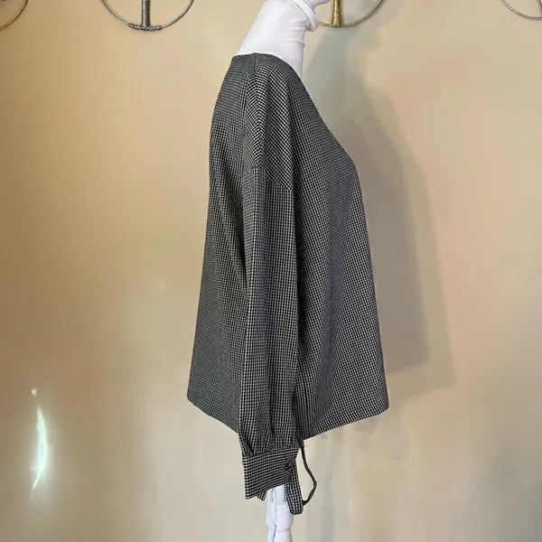 NWT! FRNCH Paris Blue White Gingham Check Long Tie Sleeve Blouse M/L - Image 5