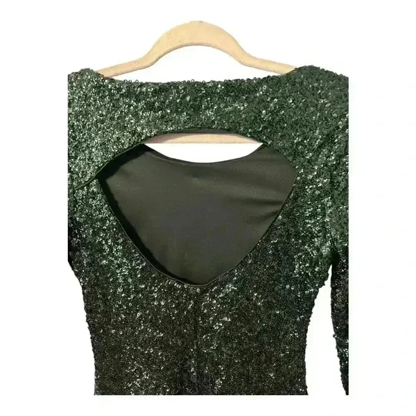 Express‎ Green Sequin Mini Sheath Open Back Dress, Size 2 - Image 6