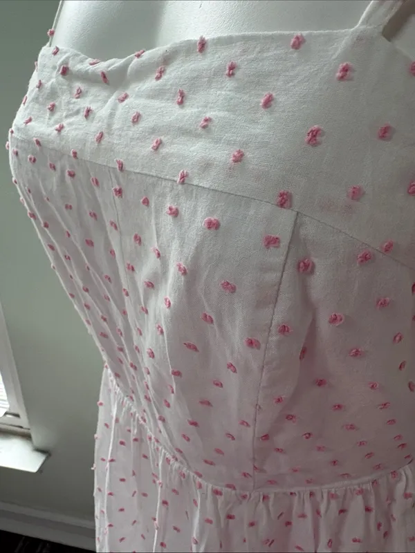 Lulu’s Sunny Situation White & Pink Swiss Dot Tiered Maxi Dress Size Small - Image 9