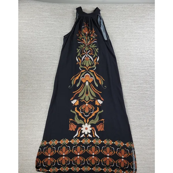 MSK Halter Maxi Dress Womens S Black Floral Tie Band Neck Vacation Summer Boho - Image 12