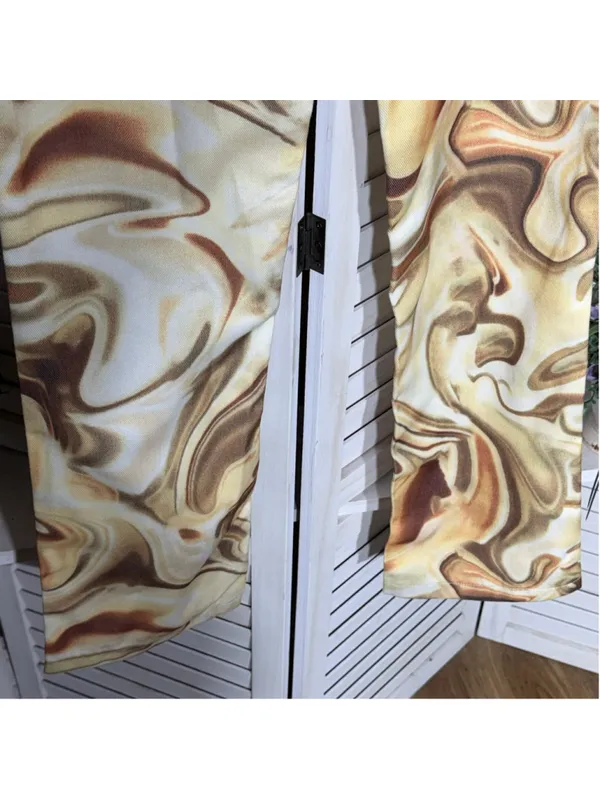 NWOT brown beige marble swirl print jeans high rise wide legs 70s boho hippie S - Image 6