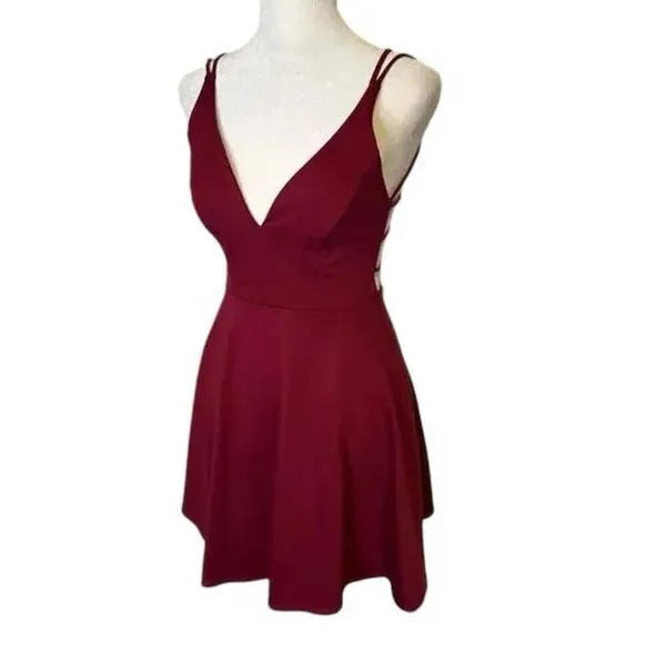 ✨Lulu’s Believe in Love Wine Red Backless Skater Sz Large Maroon Dress✨ - Image 7