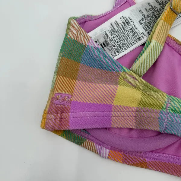 Billabong Bikini Top SZ Small Warm Wave Lila Bralette Swim Suit Madras Plaid NWT - Image 8