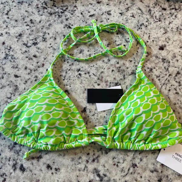 Kendall + Kylie Bikini Set Women XL Kiwi Green Geometric Triangle Side Tie‎ NEW - Image 3