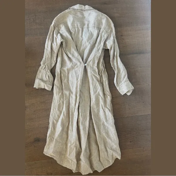 faherty beige striped 100% linen button down dress - Image 3