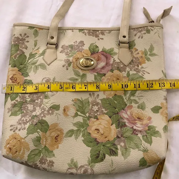90s Cream and tan floral flower floral vintage tote shoulder hand bag purse Measurement in pics - Image 3