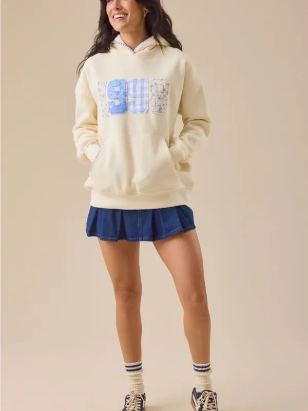 Altar'd State Cream Hoodie Sweater with Blue '1998' Appliqué - Image 2