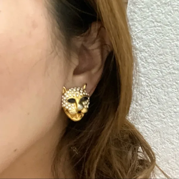 Vintage Jaguar Head Clip On Earrings - Image 3