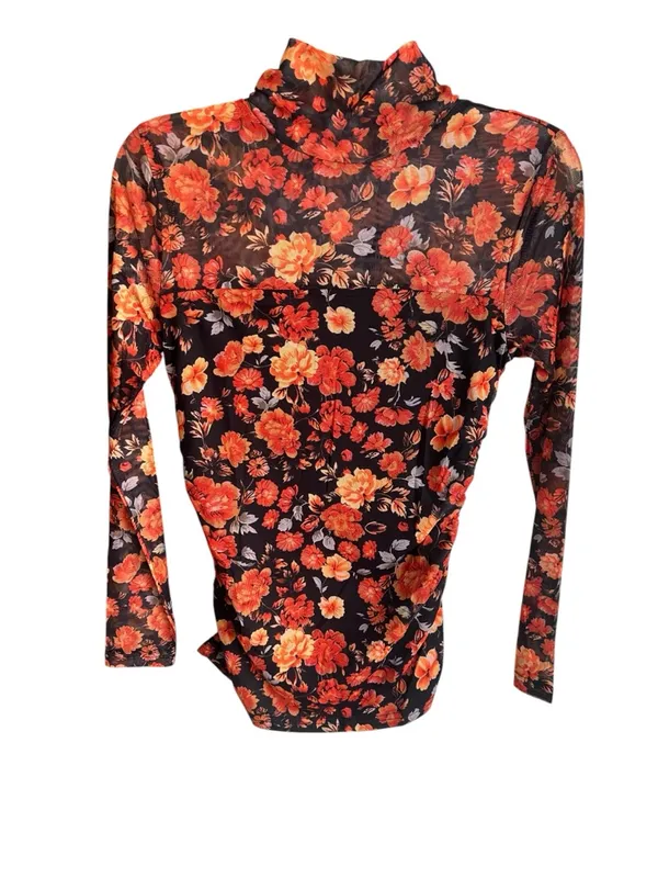 Zeagoo mesh floral top orange and black ruched sides Size Medium - Image 2
