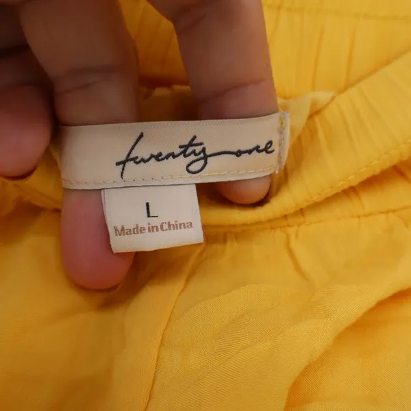 Twenty One Yellow Cotton Flared Mini Skirt Elastic Waist Lined Size L - Image 3