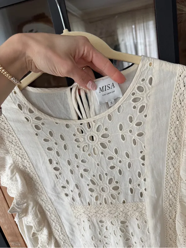 MISA eyelet embroidered mini dress ruffle flutter sleeves cotton marieta - Image 9