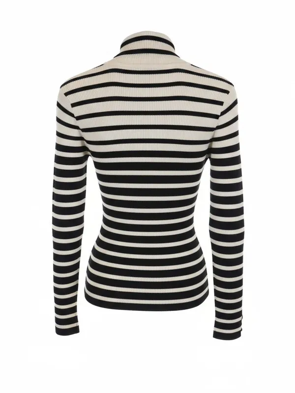 White House Black Market XL Black White Striped Turtleneck Sweater Top - Image 2