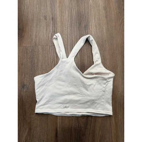 Alo Yoga Womens Asymmetrical Double Strap V-Neck Cropped Tank Top Bone White M - Image 2