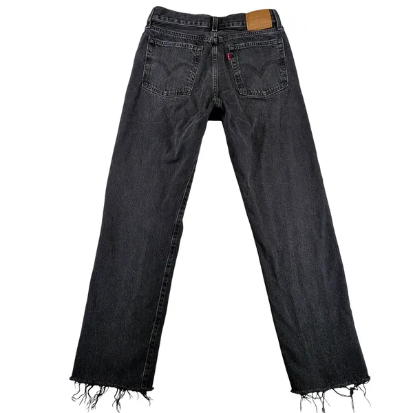 Levis Premium Wedgie‎ Straight Jeans Black Distressed Raw Hem 28x28 34964-0146 - Image 2