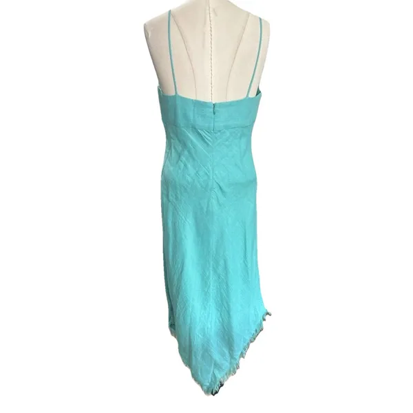 Le Muse Women's 100% Linen Bow Front Asymmetrical Midi Dress Teal Blue Sz 6 - Image 5