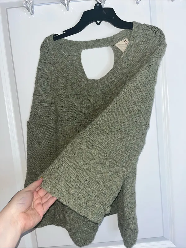 Far Away From Close Wool Blend Crossback Sweater Anthropologie Cable Cardigan S - Image 9
