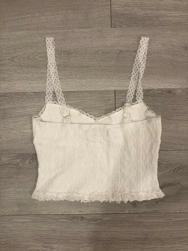 Edikted Knit Tie White Lace Tank Top - Image 4