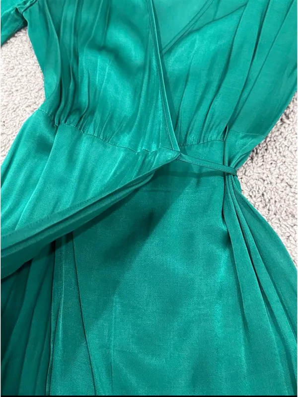 Privacy Please Emerald Green Wrap Mini Dress - Image 4