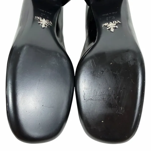 Prada Patent Square Front Enamel Logo Loafer Pump Black Size 37.5 - Image 9