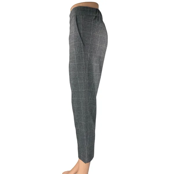 Aritzia Babaton Atelier Gray Wool Plaid High Rise Tapered Trousers Pants Size 2 - Image 2
