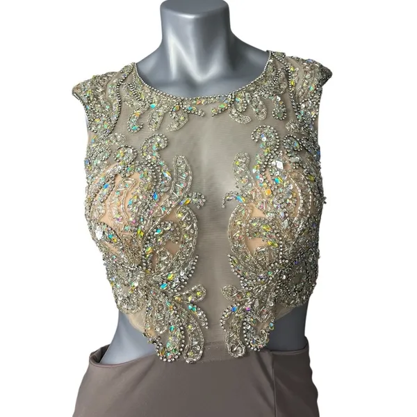 Jasz Couture Dress Taupe Size 4 Prom Dress Cut Out Sequins Sheer Gown Formal - Image 2