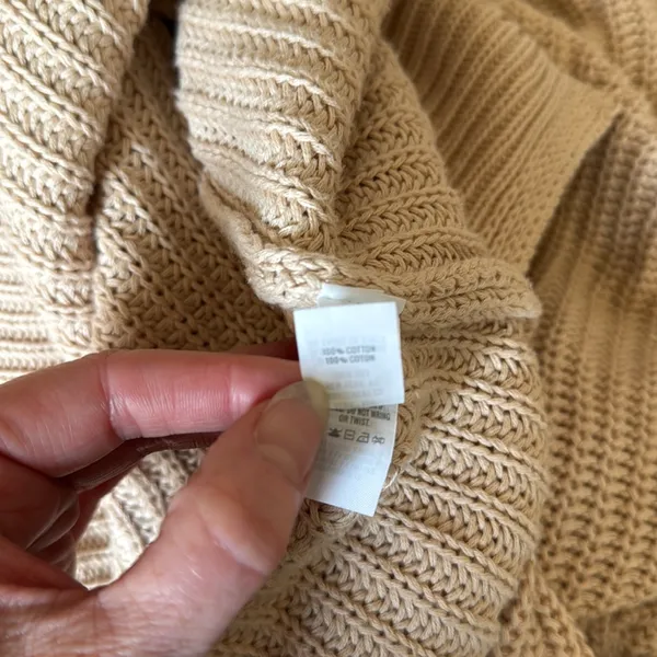 Aerie Oversized Tan Cotton V Neck Sweater Size Large - Image 6