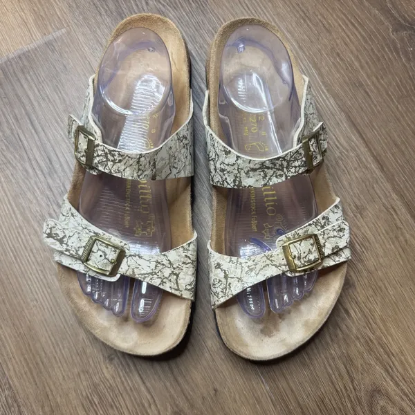 Papillio Women's Sydney Double Strap Sandals Cream Gold Marble Size 42 L11 - Image 2