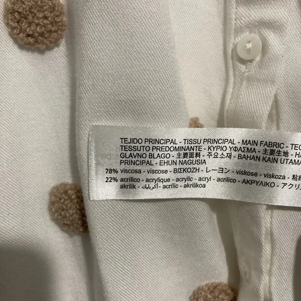 Zara Button Up Shirt Textured Polka Dot Collared Long Sleeve Small Ivory Beige - Image 10
