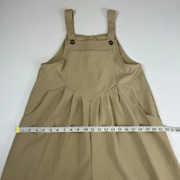 Tan Overalls Baggy Jumpsuit Sleeveless Wide Leg Romper Size Medium Lightweight - Image 4