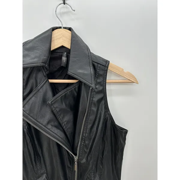 Bisou Bisou Faux Leather Vest Women‎ Small Full Zip Collar Sleeveless Biker - Image 4