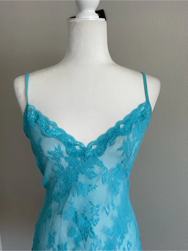 Victoria's Secret Vintage 2005 Turquoise Lace Chemise Slip - Image 2