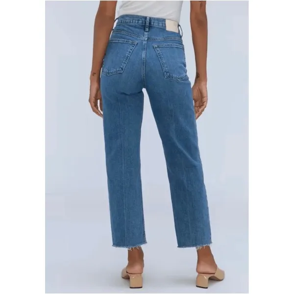 Everlane The Way-High Jean 27L Distressed Raw Hem Straight Leg Blue Denim 27 L - Image 2