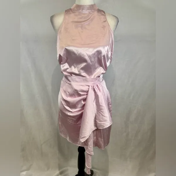 Venus light pink satin mock neck peplum top size 4 - Image 5