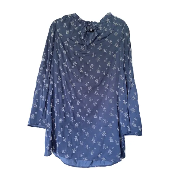 Michael Stars Blue Floral Tunic Bell Sleeve Ruffle Neck Shift Dress XS‎ - Image 2