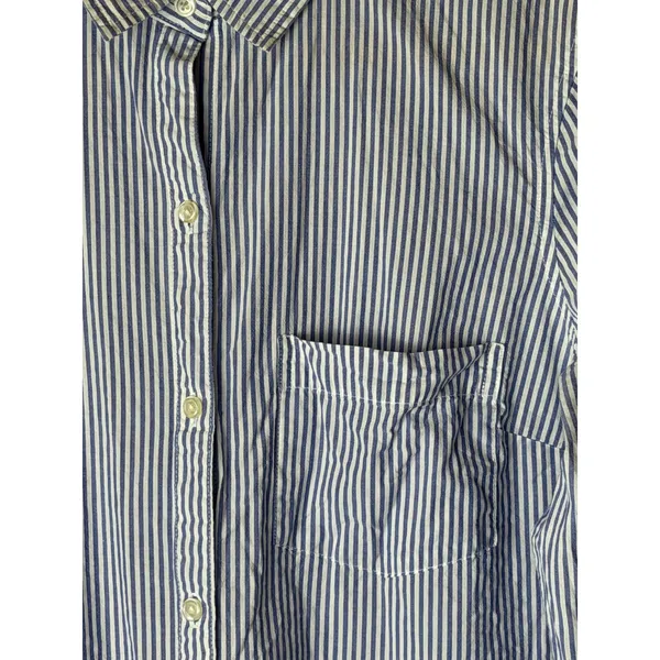 Old Navy The Tunic‎ Shirt Women Medium Blue White Striped Button Down Cotton - Image 6