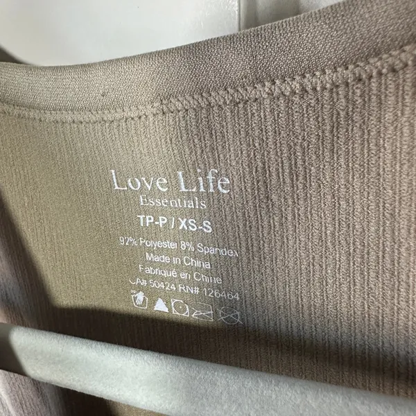 Love Life‎ Essentials Ribbed Tank Top XS/S Beige Crop Sleeveless Casual - Image 2