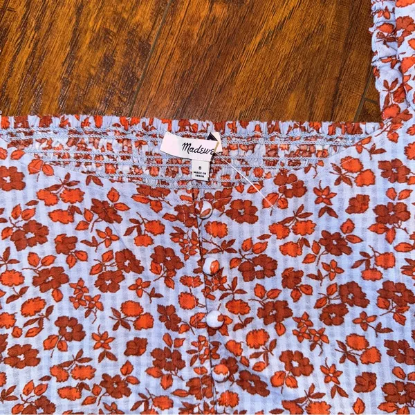 NWOT Madewell Button-Front Smocked-Back Top in Piccola Floral 8 Medium - Image 4