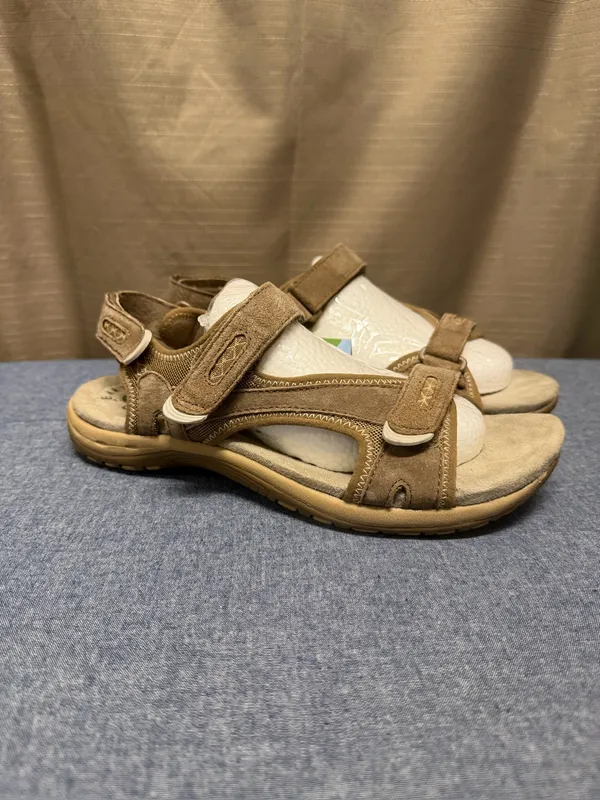 Earth Origins Tan Suede Adjustable Strap Sandals - Image 10