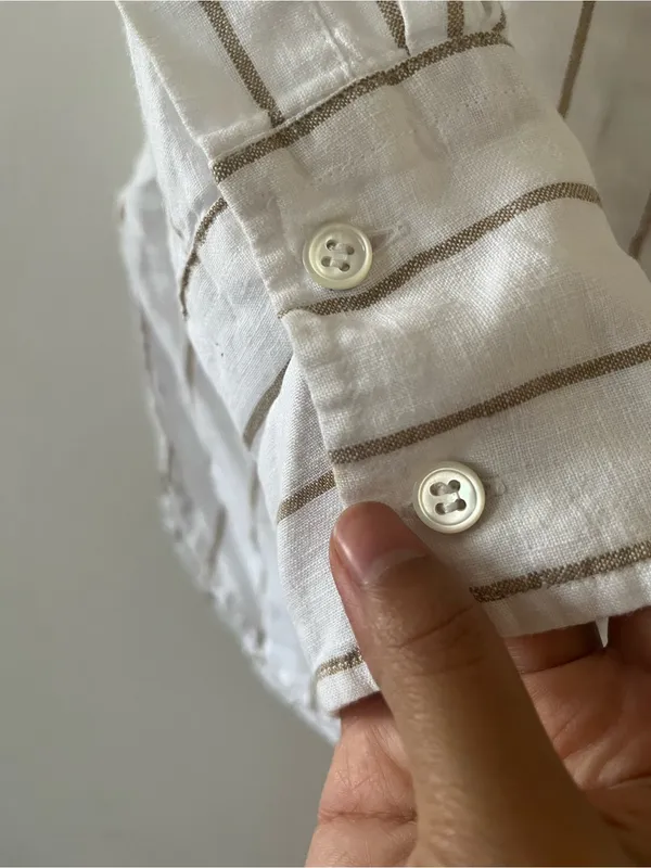 Banana Republic 100% Linen Striped Button Down Shirt XS White Beige Coastal - Image 6