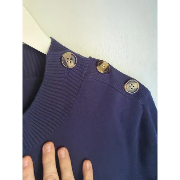 Preppy Navy Cotton Sweater Dress XL Gold Button Shoulder Haley & The Hound - Image 2