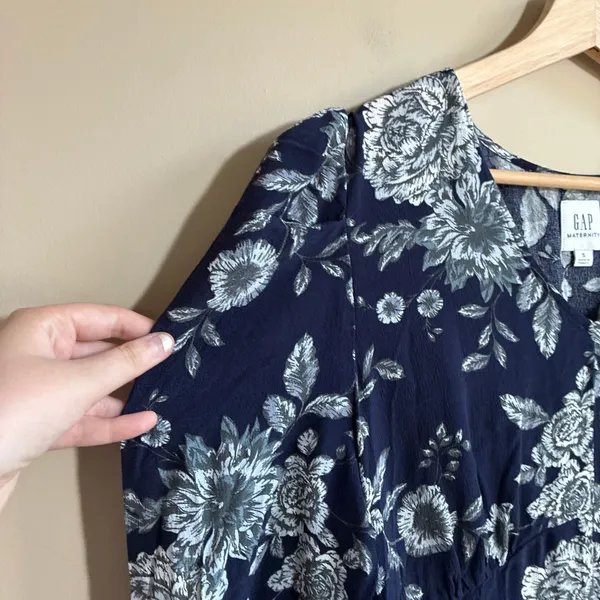 Gap Maternity Floral Midi Dress S Navy Blue Women Rayon Long Sleeve - Image 3