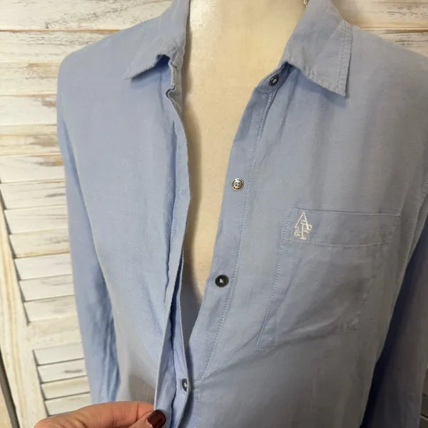 ABERCROMBIE & FITCH Women's Cotton Poplin Long Sleeve Shirt Shirtdress Blue - Image 7