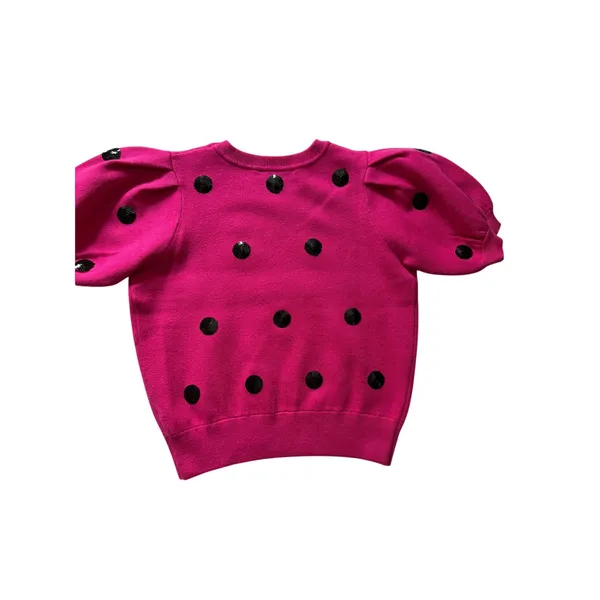 English Factory Hot Pink Sequin Polka Dot Puff Sleeve Sweater S - Image 11