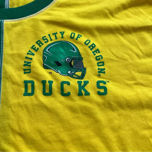 University of Oregon Ducks Half & Half Cropped Tee Green Yellow Women’s - Image 2