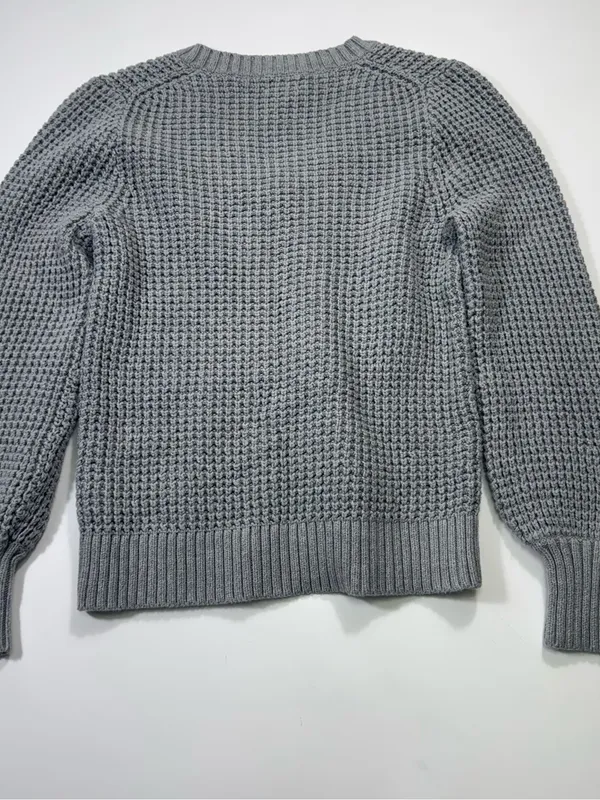 J. Crew 100% Cotton Gray V-Neck Chunky Knit Pullover Sweater - Image 8