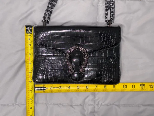 Crocodile Style Crossbody Black Bag - Image 7