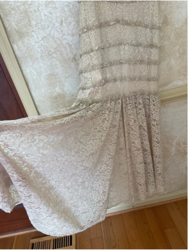 BHLDN Cream Lace Tiered Midi Dress Size M Romantic Boho Chic Wedding Guest Party - Image 5