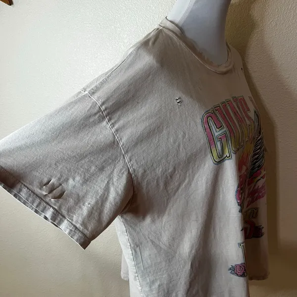 Daydreamer Guns N’ Roses 1985 Flaming Skull distressed trashed tee shirt XL - Image 4
