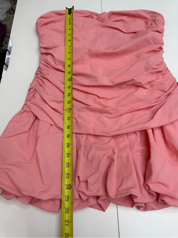 Betsey Johnson Strapless Pink Ruched Bubble Hem Dress size XL - Image 8