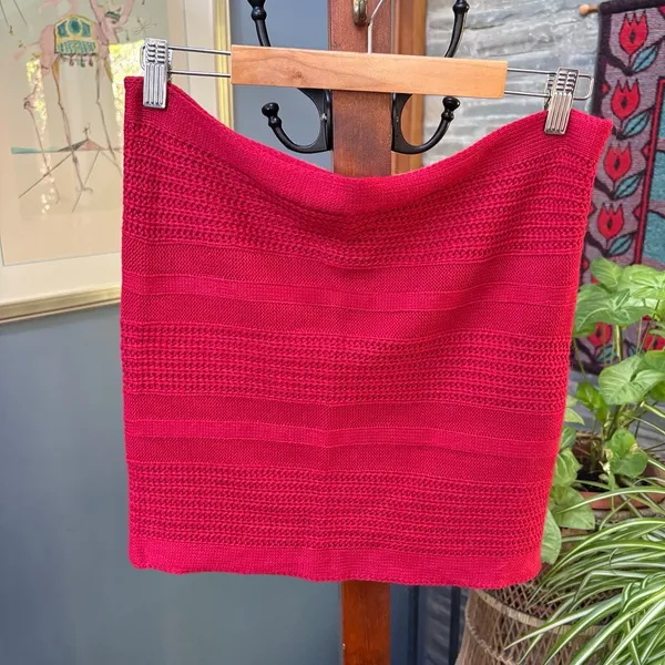 Unisex Red Cotton Knit Infinity Scarf, Tunnel Neck - Image 3
